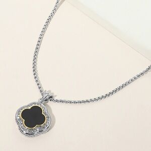 14K Gold Plated CZ Pave Rim Quatrefoil Pendant Necklace